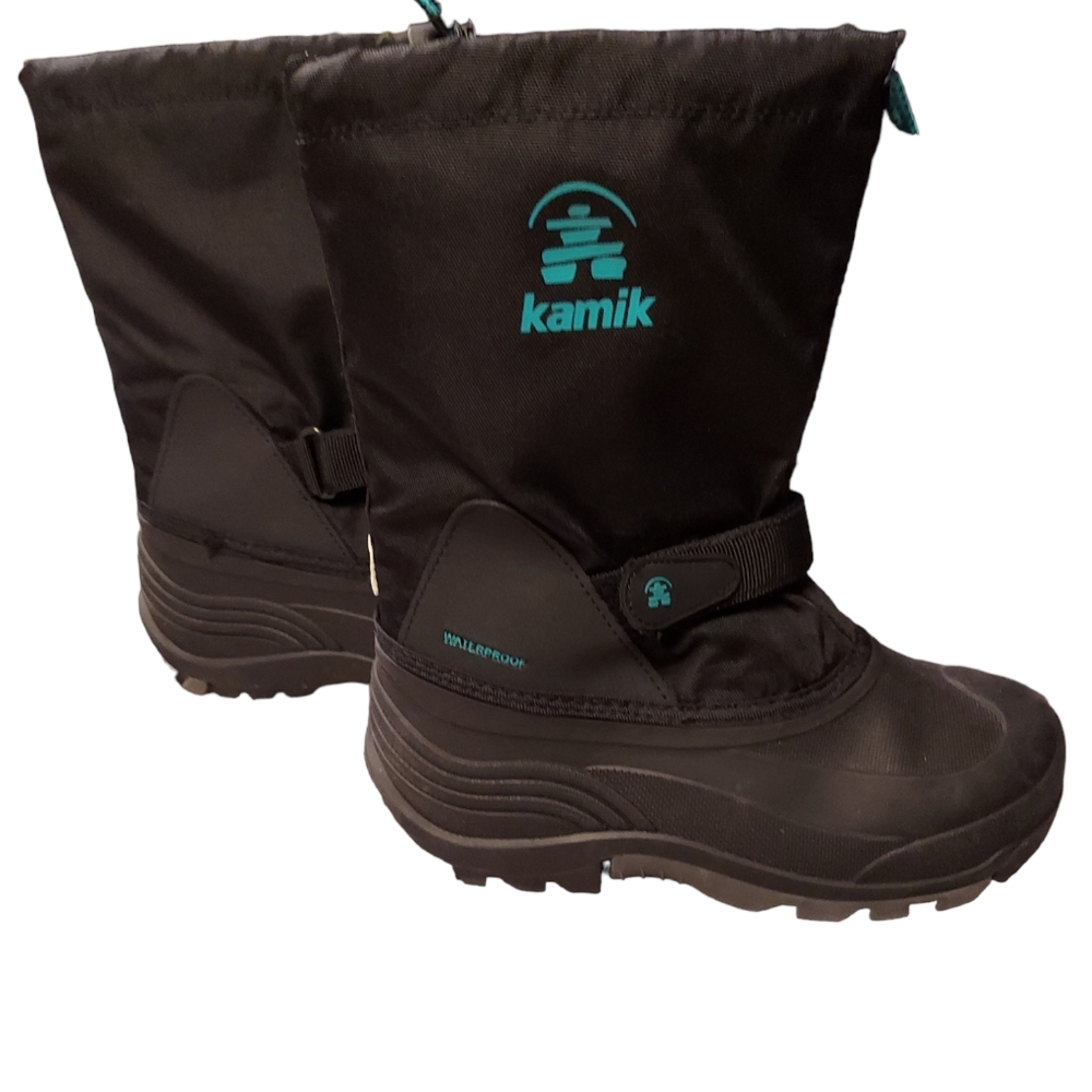 Kamik Boys Boots Lined Mid Calf Waterproof Black  Size 5 VERY GENTLY WORN!